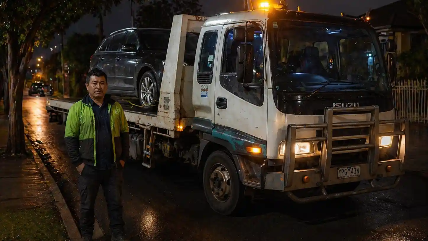 Amiry Cash For Cars tow truck loading an unwanted vehicle near Lake Caroline in Caroline Springs