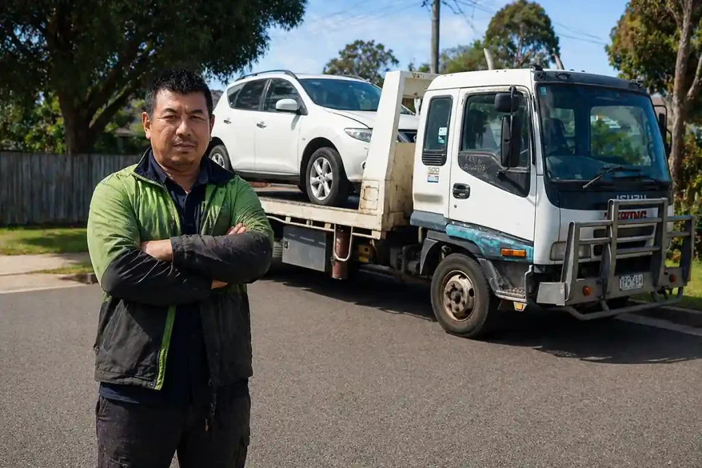 Removing an old car from a driveway in Sunshine Melbourne West