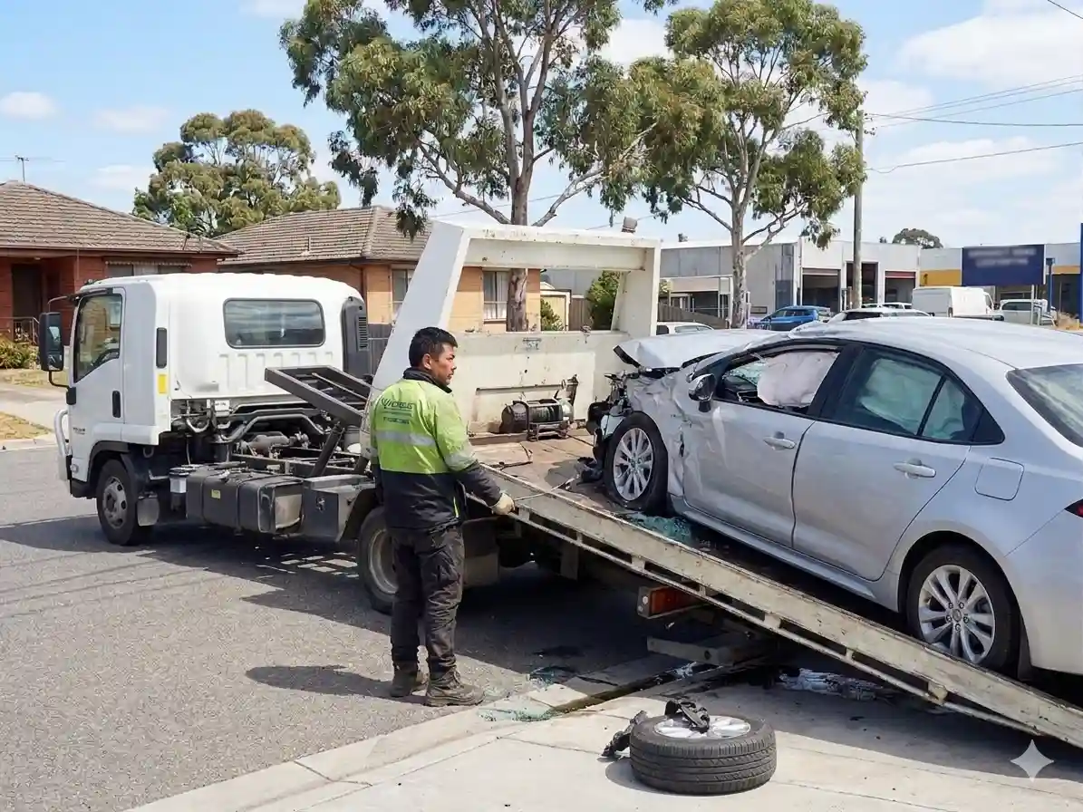 Car removal St Albans with tow truck collecting unwanted vehicle from Melbourne West