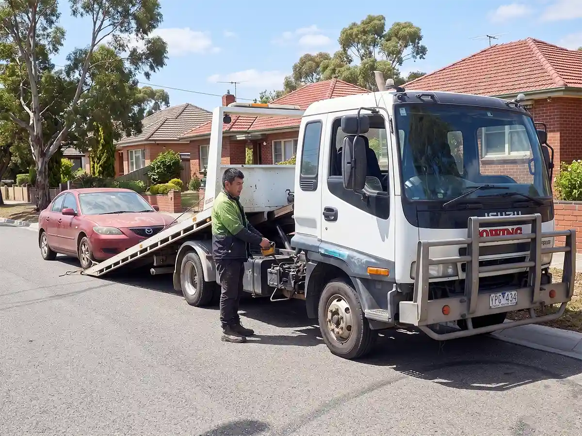 Car removal Sunshine with tow truck collecting unwanted vehicle in Melbourne West